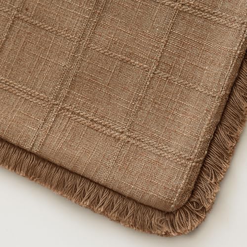 Image of Foindtower Set of 2 Decorative Linen Check Fringe Throw Pillow Covers Farmhouse Vintage Cushion Covers Modern Boho Home Decor for Sofa Chair Couch Bedroom Living Room Outdoor,24x24 Inch,Brick Red