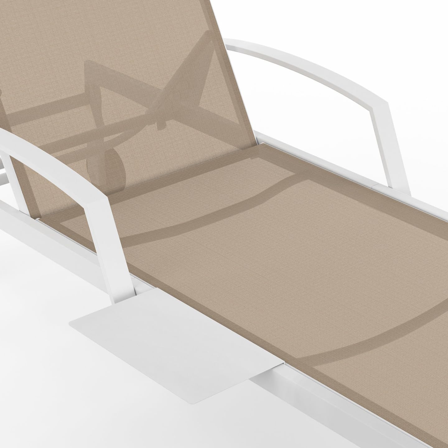 IDMarket - Lot de 2 transats de Jardin inclinables Java avec tablettes en Acier Blanc et Toile Beige