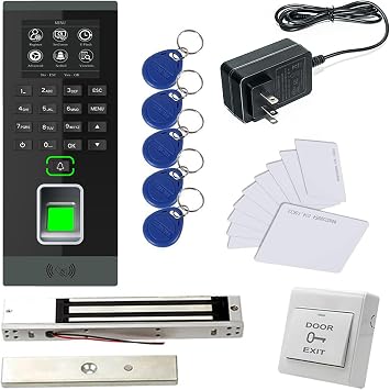 Biometric Fingerprint RFID Password Access Control System+ 600lbs Force Electric Magnetic Lock +Cards and Key Fobs Controller 110V-240V Power Adapter Keypad Reader