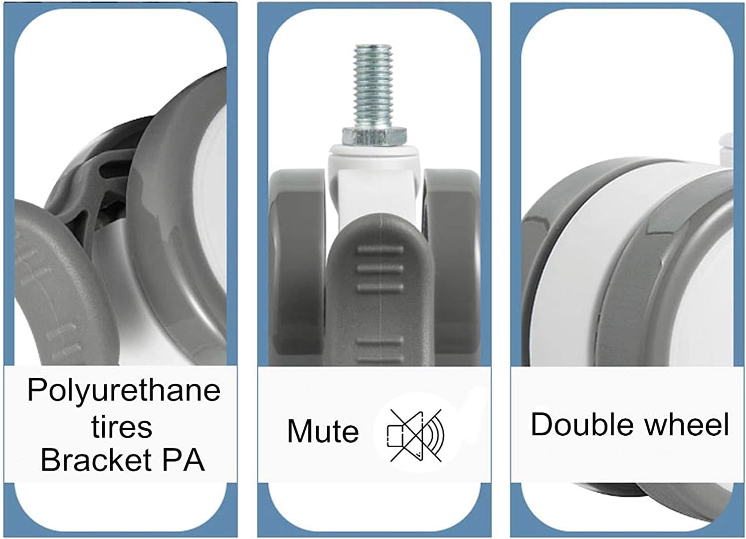 Office Chair Caster Wheels Heavy Duty Replacement Office Chair Castors Casters Wheels 2.6 Inch 65mm Double Wheel Universal Polyurethane Wheels Replacement Swivel Chair Wheels Computer Chair Furniture