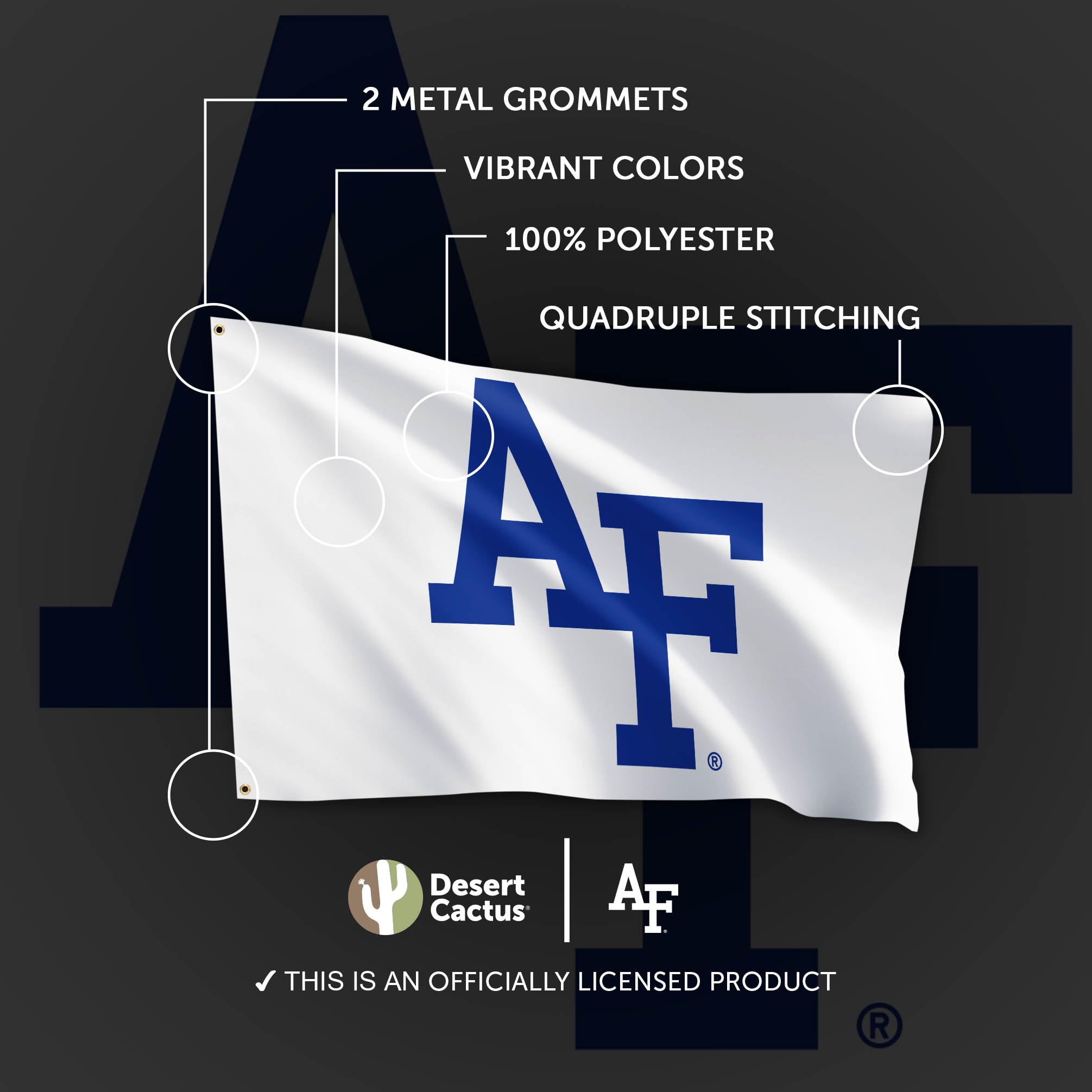 Desert Cactus Bandera USAFA de la Academia de la Fuerza Aérea de los Estados Unidos, bandera de Falcorns de 3 x 5 pies, tela duradera para interiores y exteriores, diseño 100% poliéster (estilo Z)