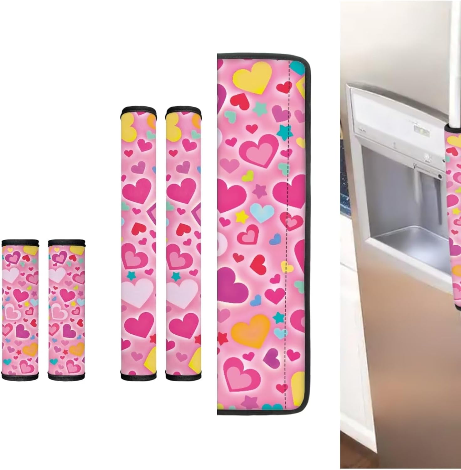 ZDCUSTOM Love Heart Refrigerator Door Handle Covers 6 Pcs, Washable Cloth Kitchen Appliances Handle Protector Kitchen Appliances Accessories, Gifts for Mom Wife to Express Your Love