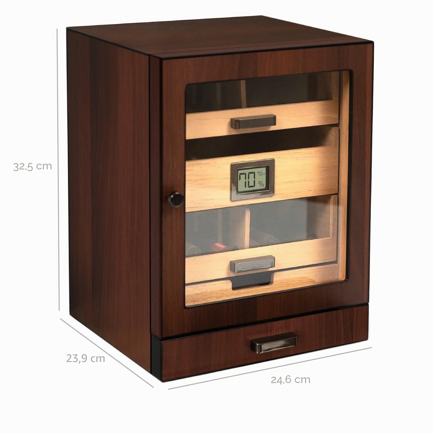 CASE ELEGANCE Gabinete humidificador Luca, Acabado de Nogal marrón Rico, tamaño Grande, Almacenamiento de cigarros para 80-100 cigarros, higrómetro Digital, Cedro español, marrón