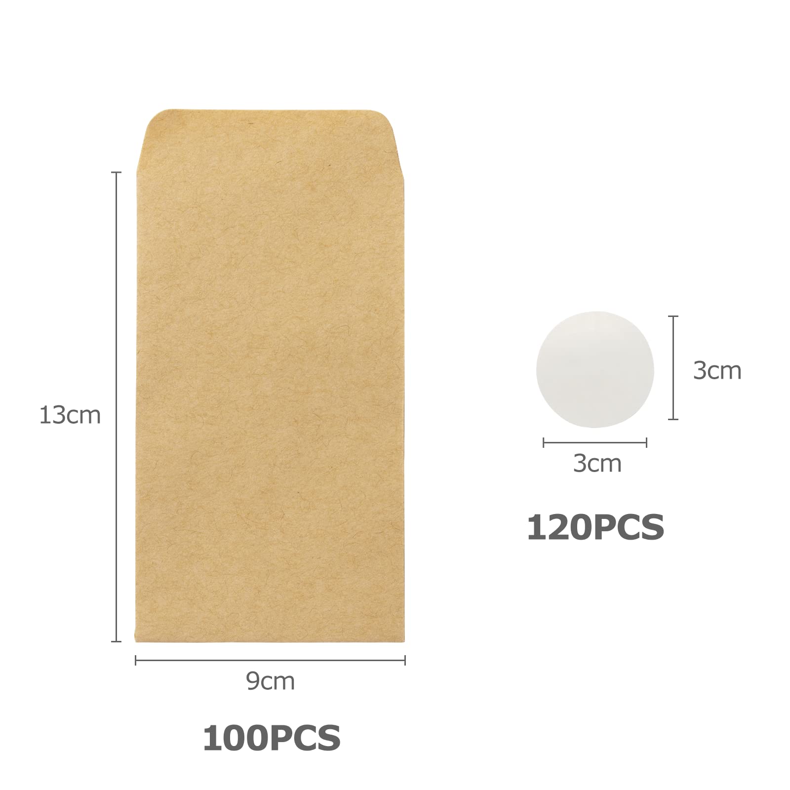 Carehabi Małe torebki papierowe, 9 x 13 cm, 100 sztuk, mini papierowe torebki z papieru typu kraft, brązowe, na upominki imprezowe, słodycze, kartki świąteczne, monety, kalendarz adwentowy do