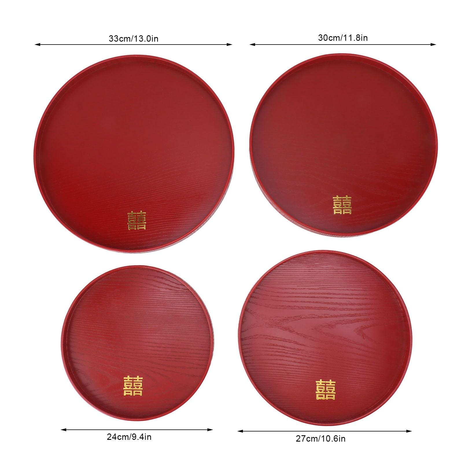4 Piezas Bandeja China para Servir Bodas Plato Rojo Boda Té Café Plato para Aperitivos Plato de Postre de Madera Platos de Dulces para Despedida de Soltera Decoración de Fiesta de Boda(Redondo)