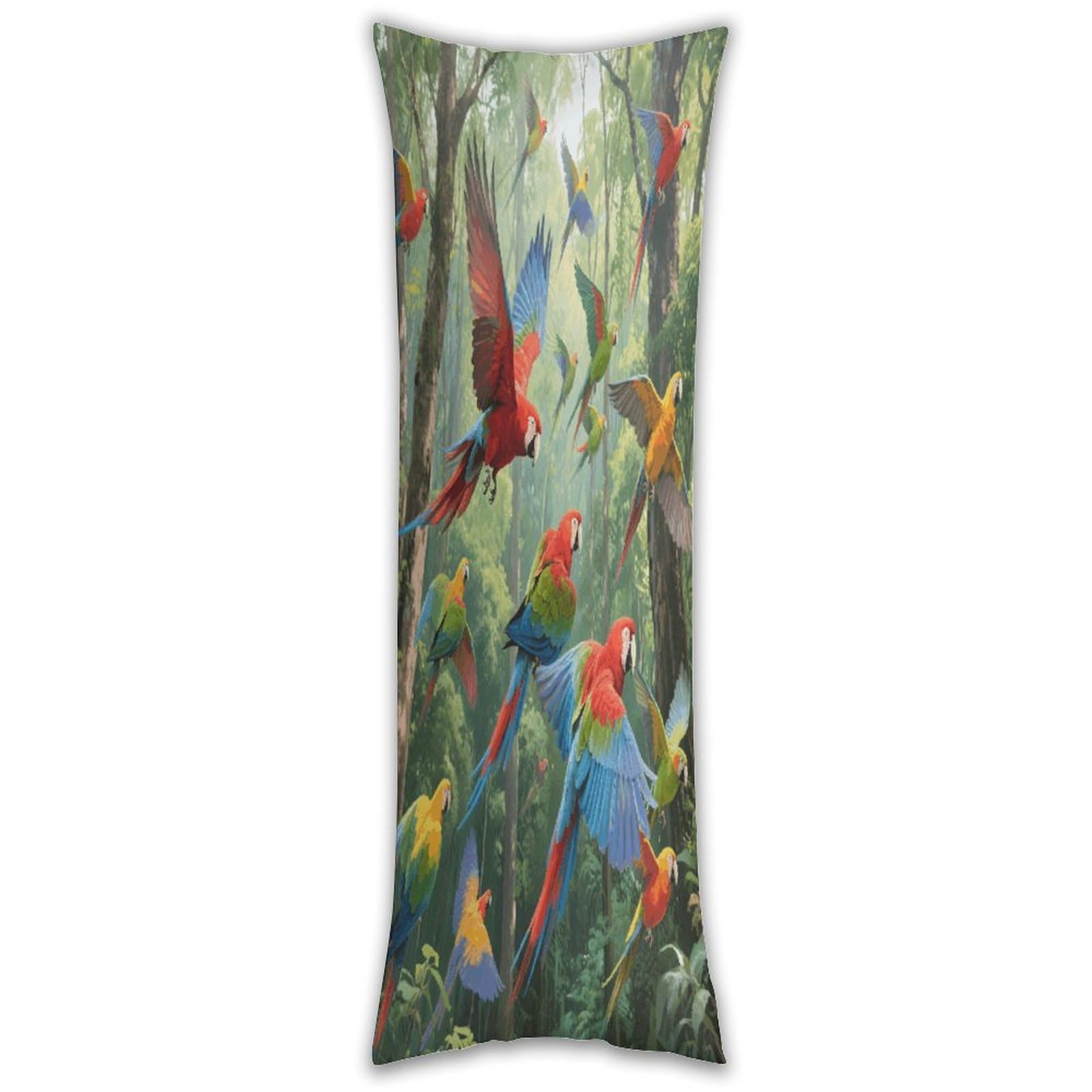 Parrots Body Pillow Cover with Hidden Zipper Breathable Polyester Long Pillow Case Cozy Fuzzy Body Pillowcase Ultra Soft Long Pillow Cover for Bedroom 18.9 X 53 in