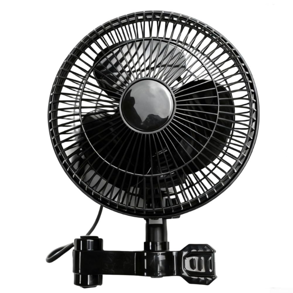 Ventilateur à clip oscillant réglable pour tente de culture - Rotation à 90° - Inclinaison à 120° - Montage facile sur poteau pour 1,5 à 2,5 cm - Construction silencieuse en ABS - 33 x 22 cm - Noir