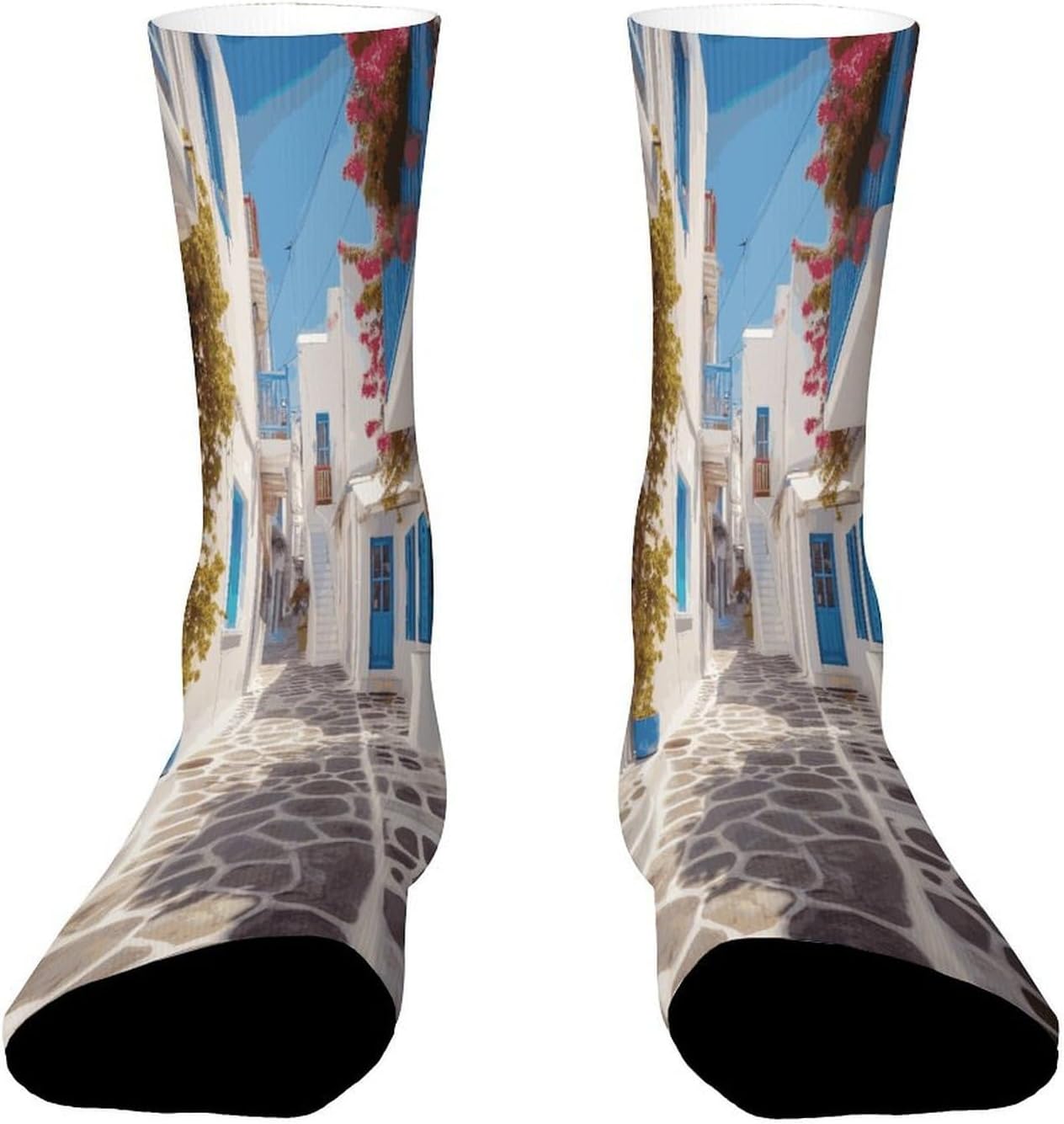 Greece Street Crew Sock High Stocking Grippy Socks | Socks for Men & Women,Stockings-Long Thin Tube Sports, Breathable Soft Athletic for Nurses,Travel