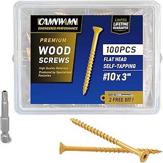 Deck Screws #10 x 3, 100 PCS, Wood Screws 3 Inch, Epoxy Coated, Rust Resistant Exterior Screws, Torx Drive Head, T25 Star Bit Included, Tan Outdoor Decking Screw for Wood Fence.