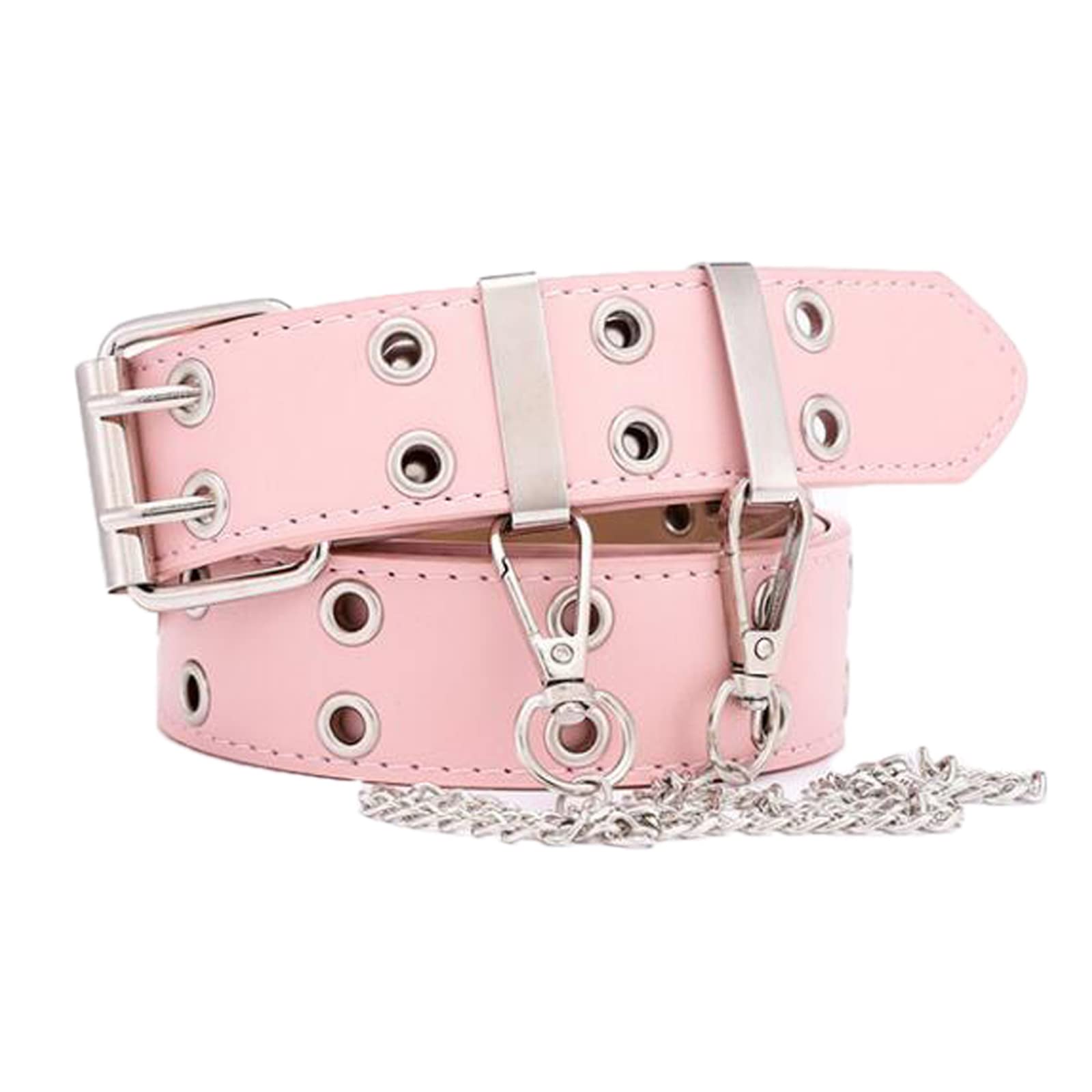 eYLuneYLun Double Grommet Leather Belt Punk Studded Belt Rock Jeans y2k Belt for Women Men