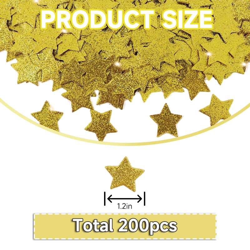 Image of 200Pcs Glitter Gold Stars Confetti，Shiny Paper Table Confetti for Birthday Halloween Bachelorette Wedding Baby Shower Graduation Party Decorations Supplies