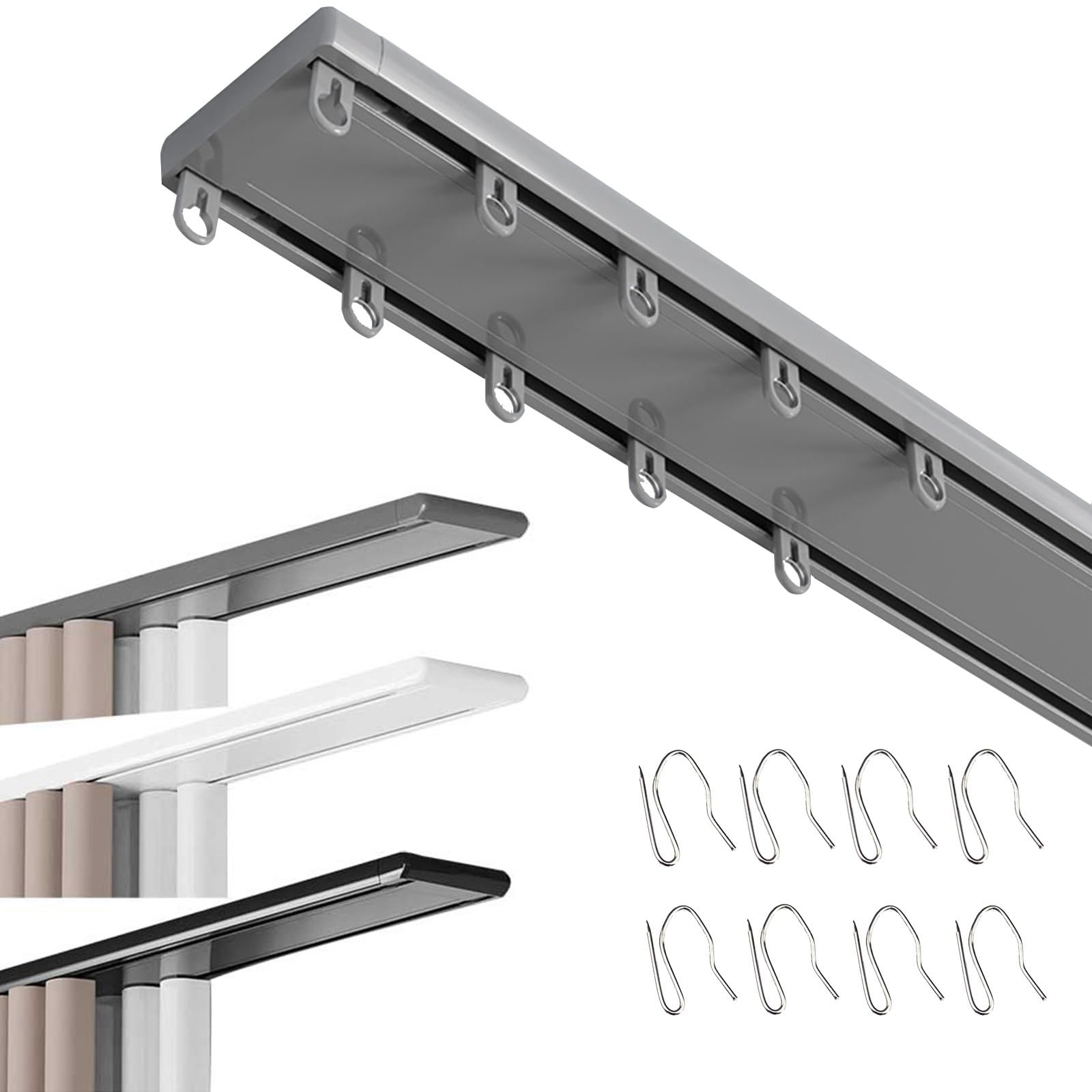 GLDYTVF Double Ceiling Curtain Rods 0.5m-6m, Durable Aluminum Curtain Poles, Smooth Sliding Curtain Rods for Windows, Bedroom, Living Room, Hotel (Gray, 5.8m)