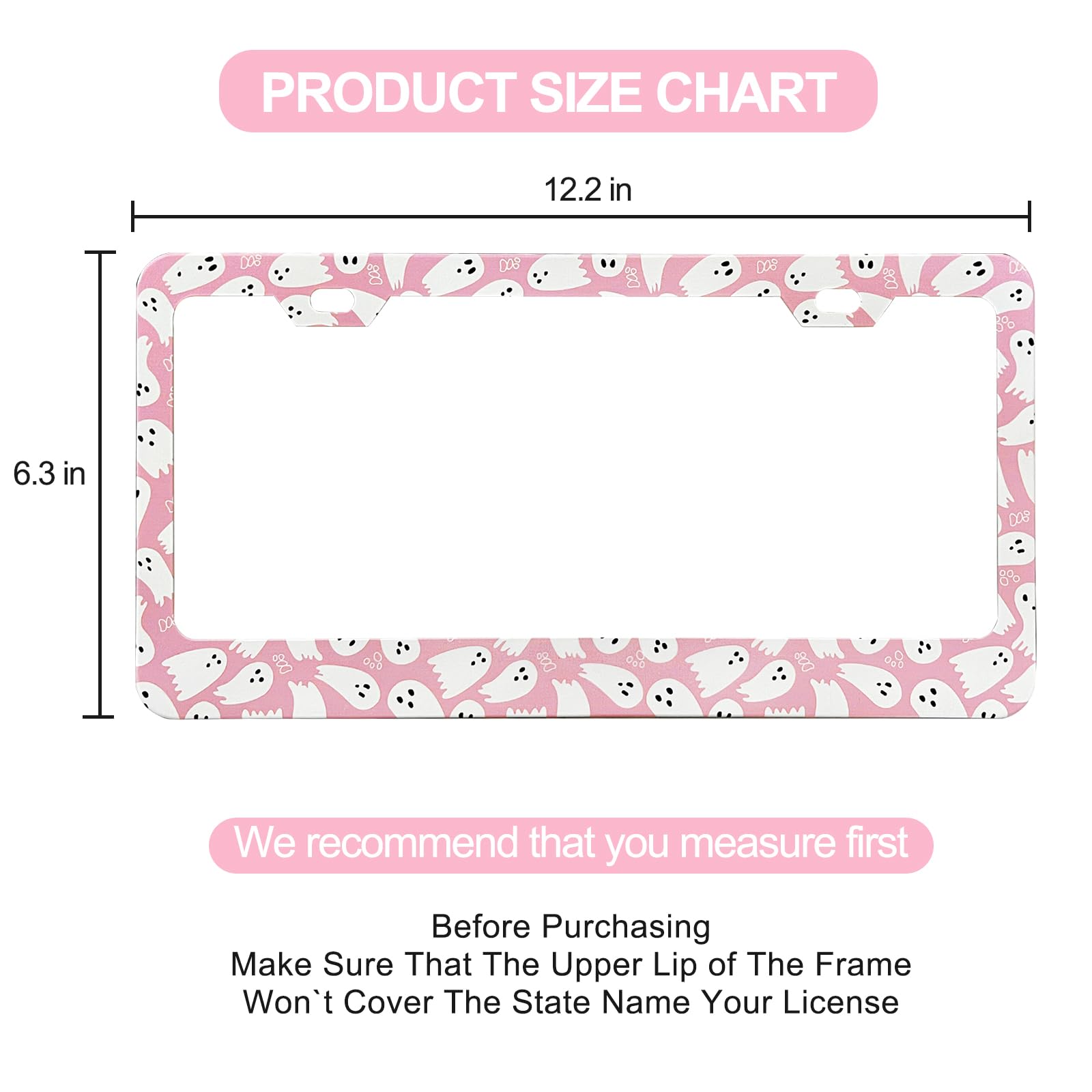 Pink Cute Ghost License Plate Frames for Women - 2 Pack Pink Car Plate Holder Cover Car Accessories — view 2