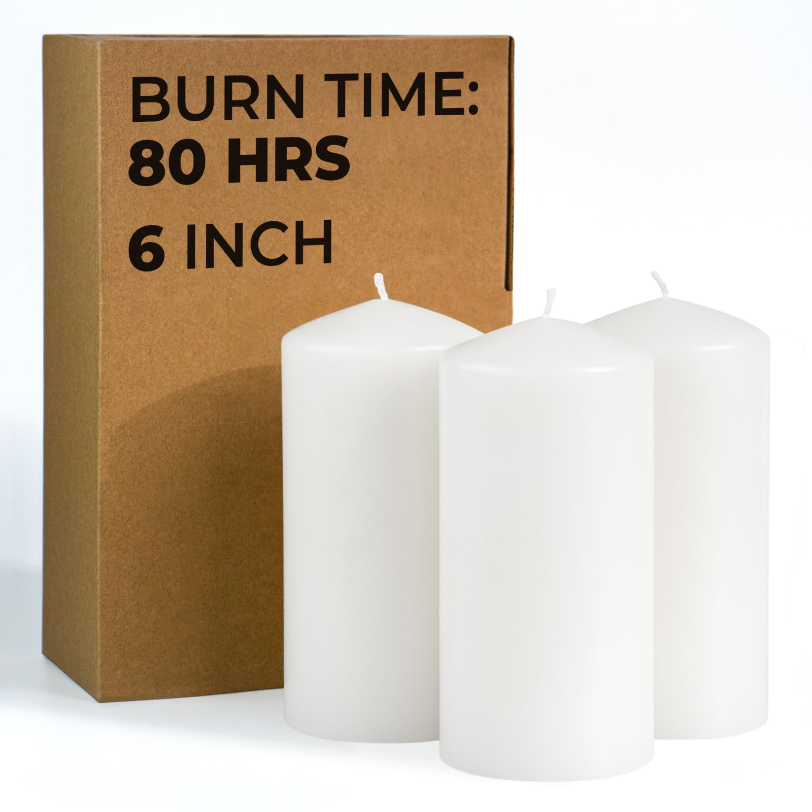 CANDWAX 3x6 inch White Pillar Candle Set of 3 - Unscented Large Pillars - Perfect for Any Occasion - Long Burning White Candles