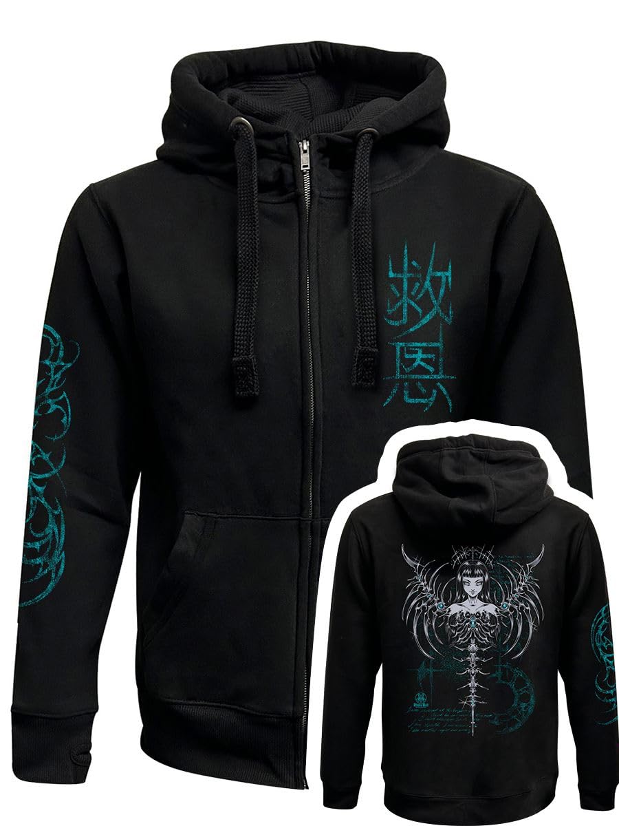 Pinku Kult Sweat à capuche zippé noir Salvation durable ne déteint pas
