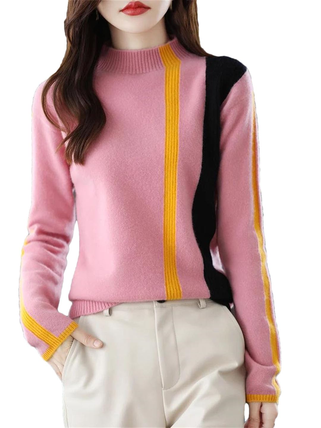 Vogrtcc Jersey De Lana para Mujer, Suéter Medio Cuello Alto, Tejido Informal para Otoño E Invierno