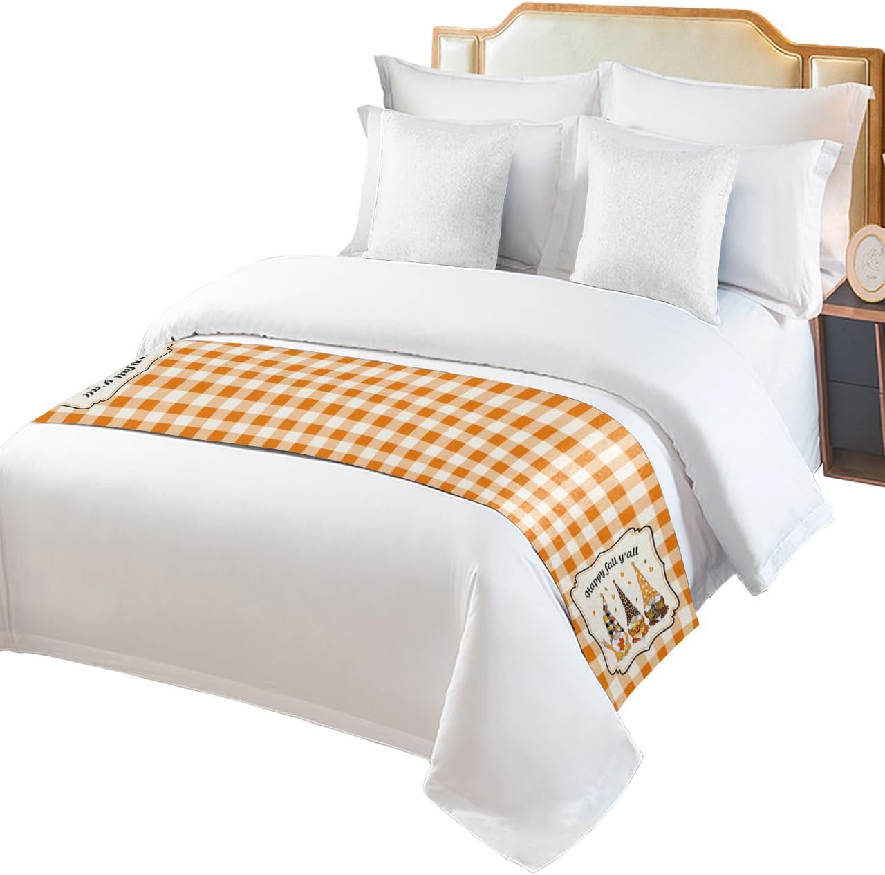 Bed Runner Thanksgiving Day Bedroom Bedding Scarves for King Size Bed, Orange Plaid 102x20In Bed Runners Scarf for Hotel Guestroom Wedding Room Decortions Gnome Sunflowers Leopard Pumpkin