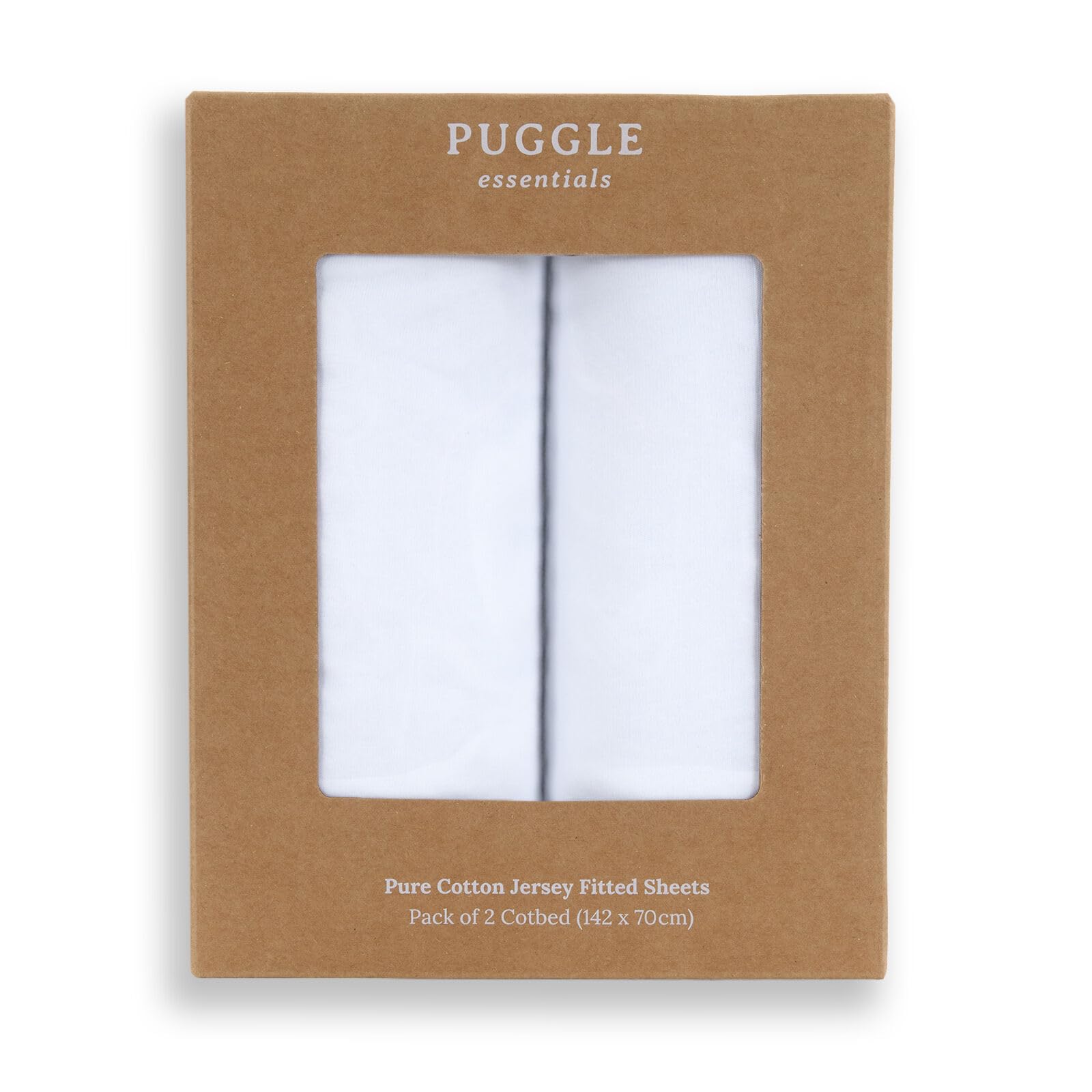 Puggle White Essentials 2-Piece Pure Cotton Jersey Cot Bed Fitted Sheets