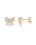 14K Gold Plated Dainty Flat Back Earrings for Women - Hypoallergenic Sterling Silver Posts Helix Cartilage Piercing Jewelry - Emoji Motif Bow Celestial Flatback Gold Stud Earrings Screw Back