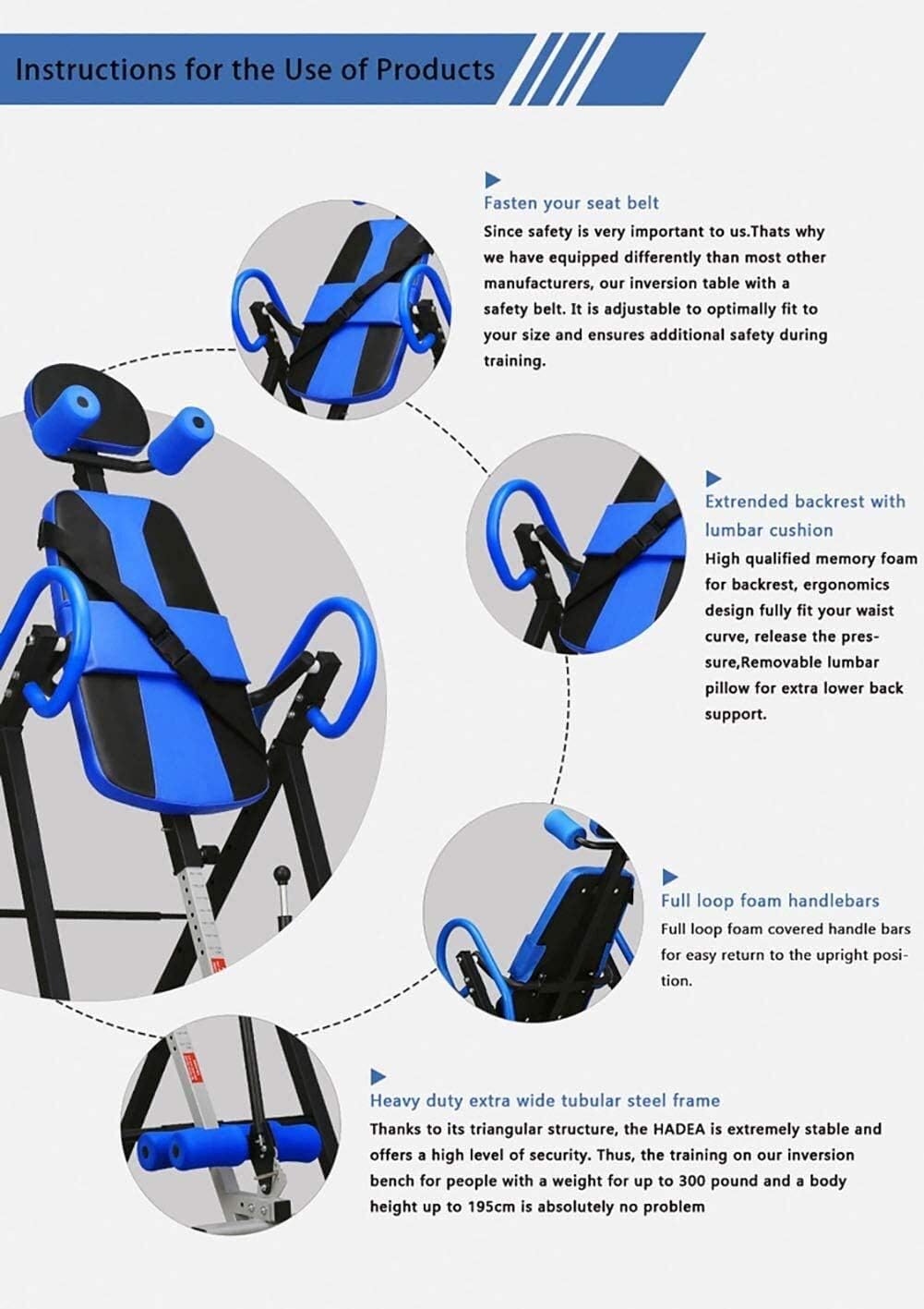 Inversion Table, Gravity Inversion Table Steel Back Upside Down Stretching Training Machine Fitness Bench, for Gym and Home Gym Training (Blue)