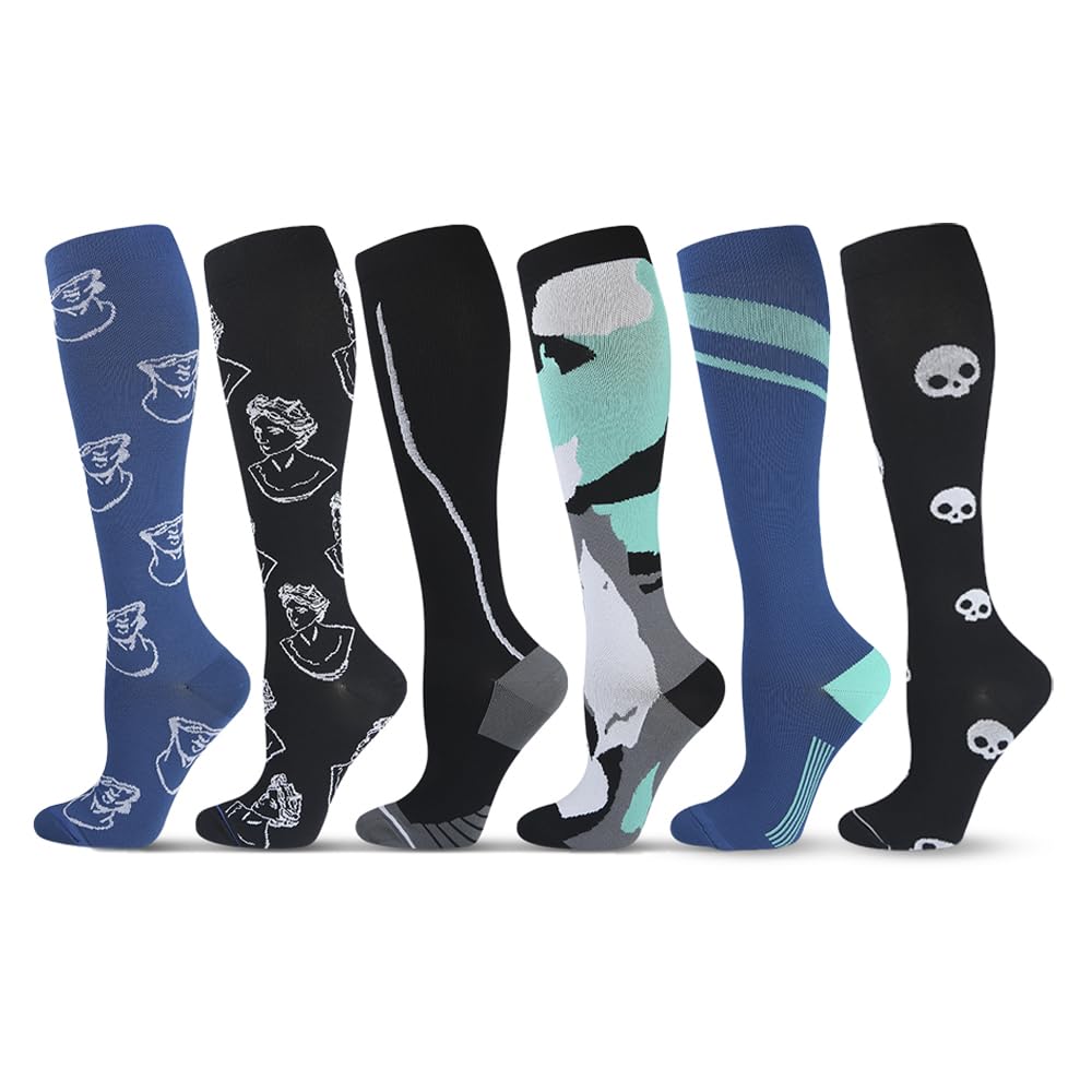 JIAXCOMFOR Compression Socks 20-30 mmHg(6Pairs) Men and Women, Best for Running, Travel, Pregnancy,Shin Splints, Nurses, Hiking, Recovery L/XL