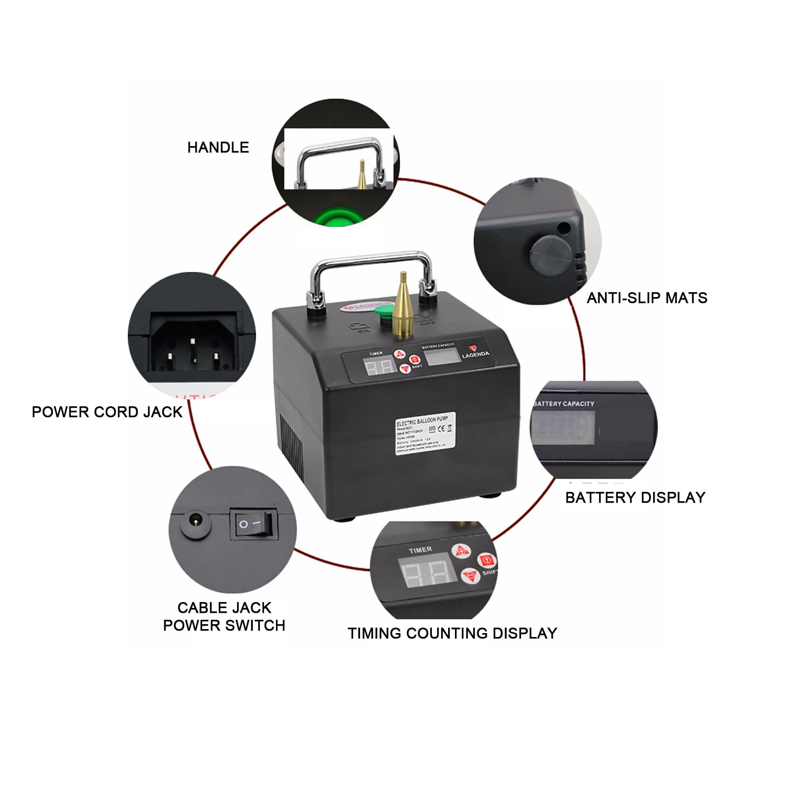 Bomba eléctrica para Globos, con Pantalla de conteo de Tiempo y Tubo de extensión, Kit de Bomba infladora de Globos eléctrica compacta, soplador de Aire para decoración de Fiestas, Bodas