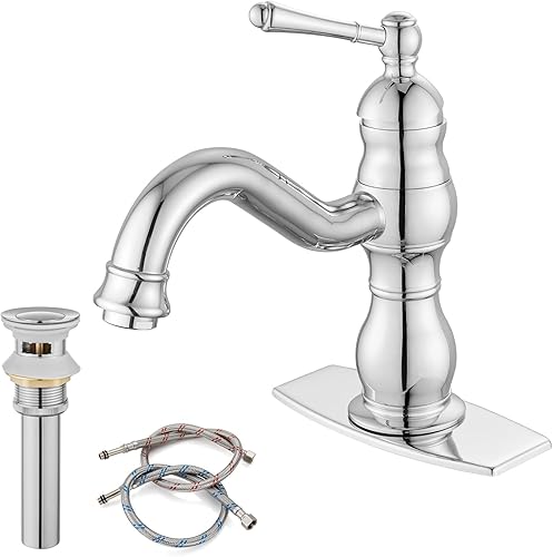 gotonovo Grifo de lavabo de baño cromado pulido de 6 pulgadas de largo alcance, boquilla de un solo mango, lavabo de un agujero, mezclador de