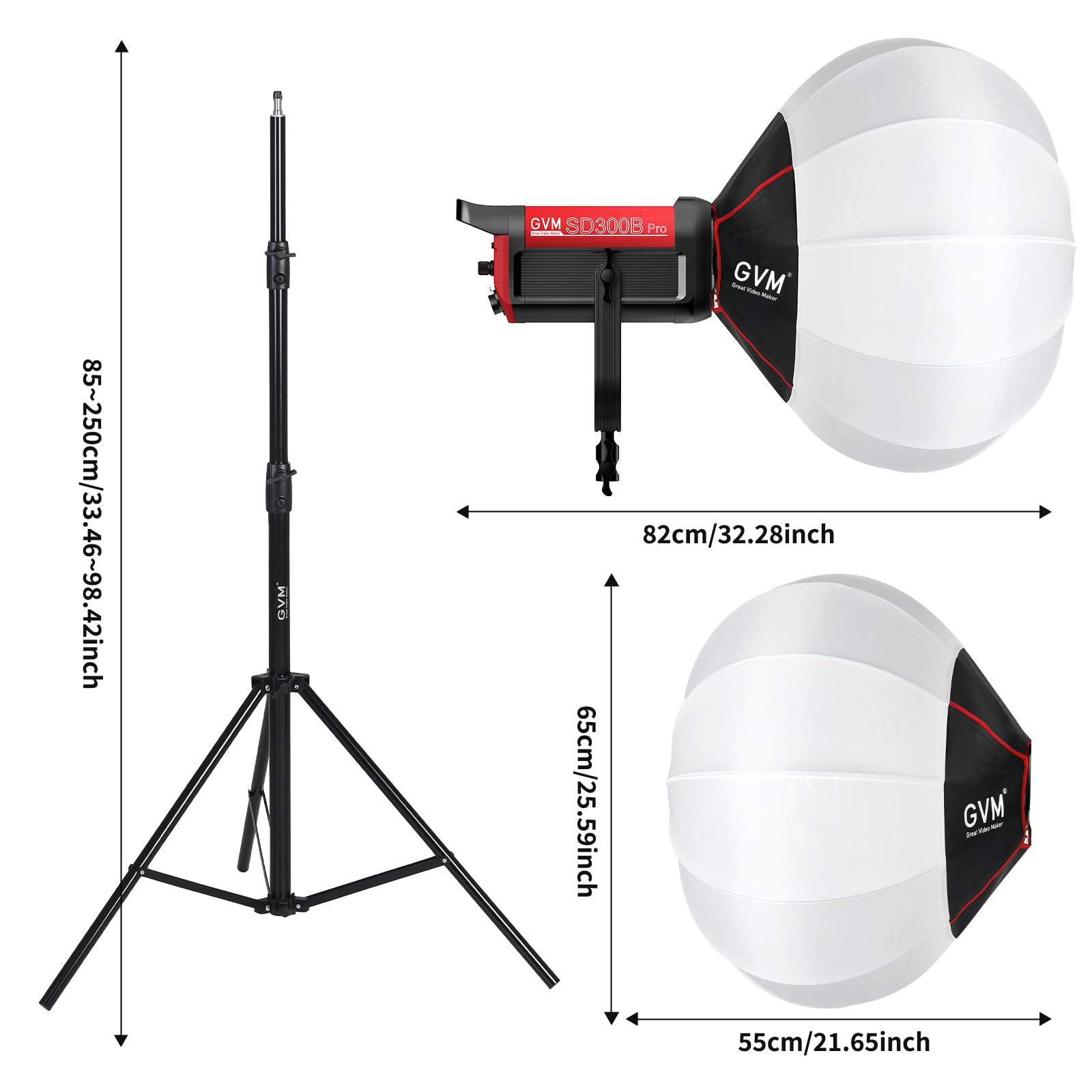 GVM 300 W LED Videoleuchte mit Softbox, Bowens LED Fotografie Dauerlicht Studiolicht, Bicolor 2700K~6800K Video Beleuchtung LED für Studio Video YouTube Film, 65000Lux/1m Fotolicht App Steuerung