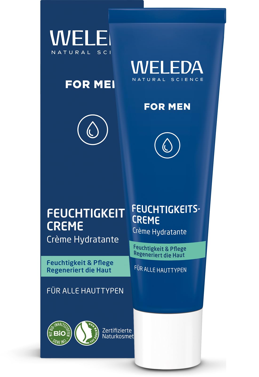 WELEDA Bio FOR MEN Feuchtigkeitscreme – frische Naturkosmetik Männer Gesichtscreme Hautpflege für trockene & empfindliche Haut. Schnell einziehende Herren Gesichtspflege mit Jojobaöl & Sesamöl (30ml)