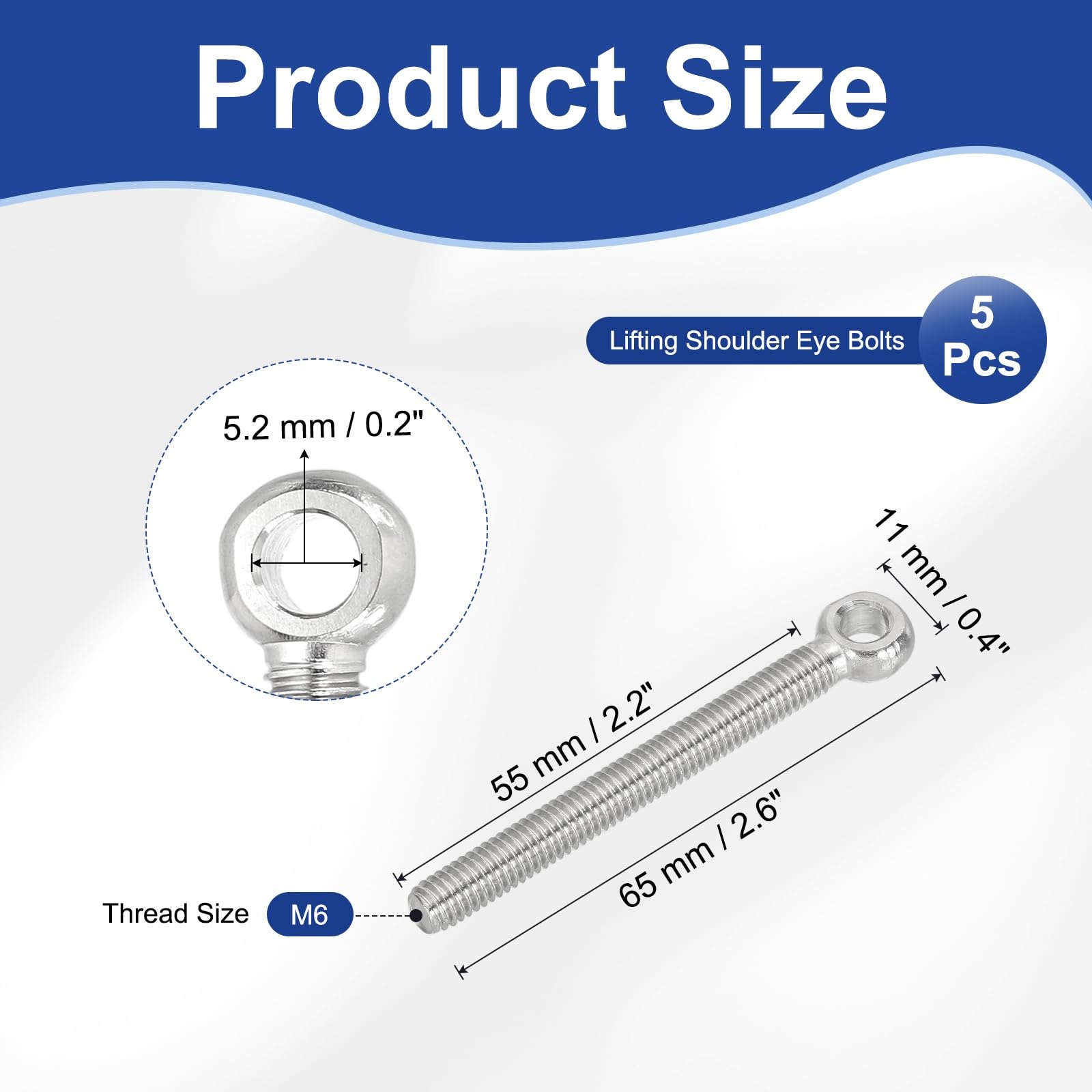 PATIKIL M6x65mm Lifting Shoulder Eye Bolts - Image 2