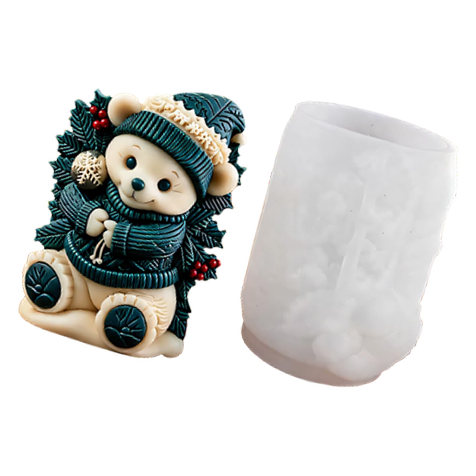 Piceioep Christmas Bear Mold, Silicone 3D Wax Form, Holiday Making Tool, Detailed Winter Character Design, Home Decor Project Supply Holiday Wax Form Festive Bear Shaping Tool Winter