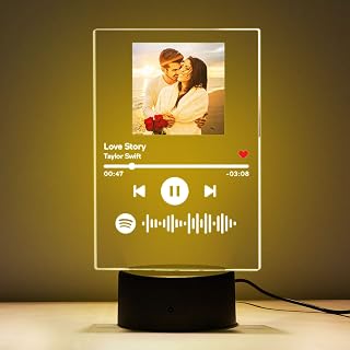 Custom Spotify Plaque Glass Art with Night Light, USB Touch Control Color Changing LED Light, Personalised Scannable Spotify Code Music Plaque (7 Colors Stand and Remote Control)