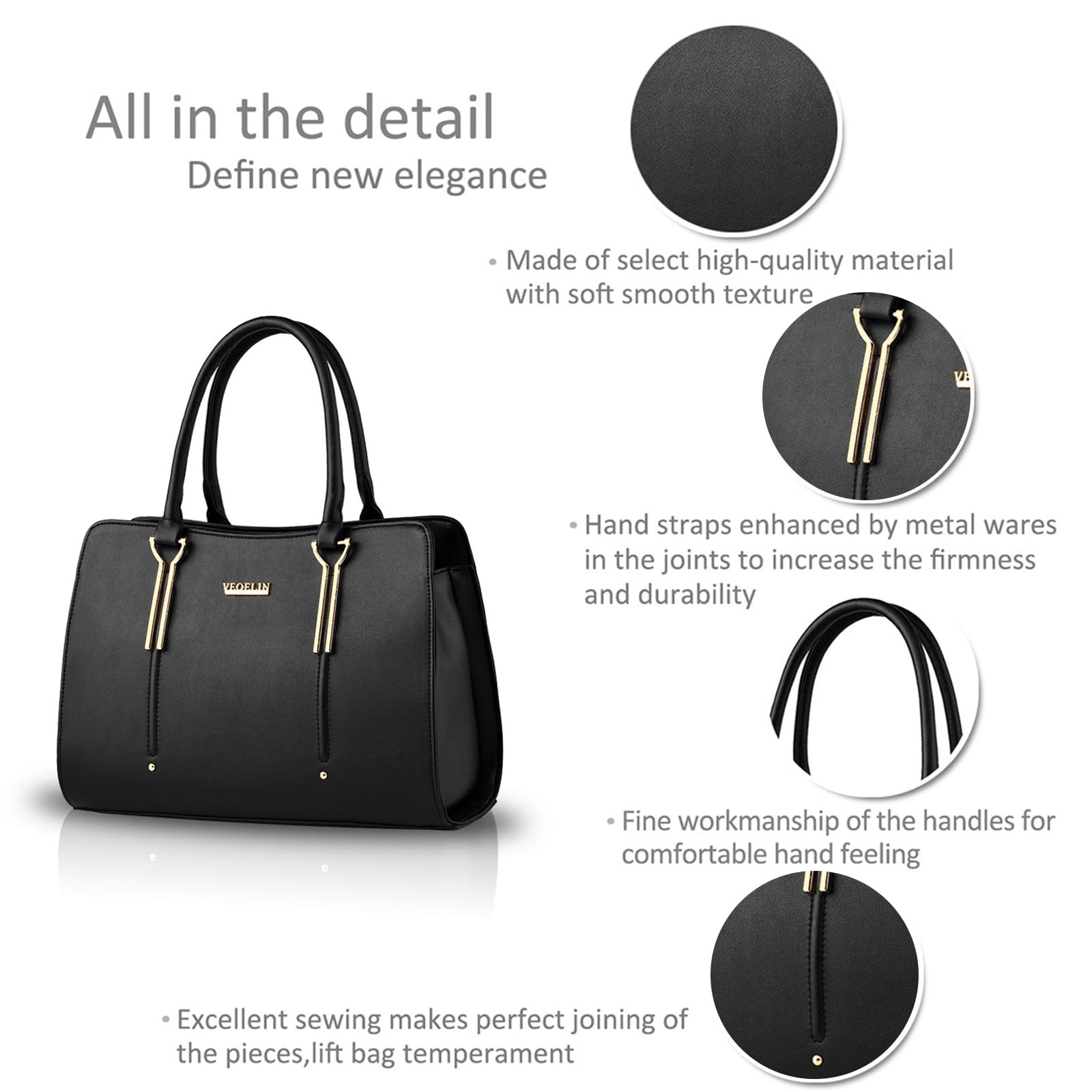 NICOLE & DORIS Femmes Sacs à Main Sac d'épaule Sacs à Main portés Main en Cuir PU Sac Messenger Grande Capacité Sac bandoulière Sac Fourre-Tout Noir
