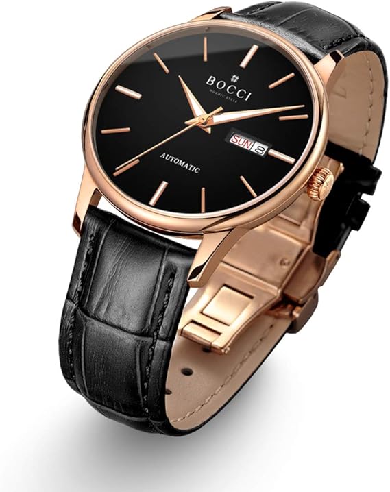 Amazon Bocci メンズ カジュアル 自動巻き 腕時計 レザーバンド 防水 腕時計 ヤングローズゴールド Rose Gold Black メンズ腕時計 腕時計 通販 Amazon Bocci メンズ カジュアル 自動巻き 腕時計 レザーバンド 防水 腕時計 ヤングローズゴールド Rose Gold Black メンズ腕時計 腕時計 通販