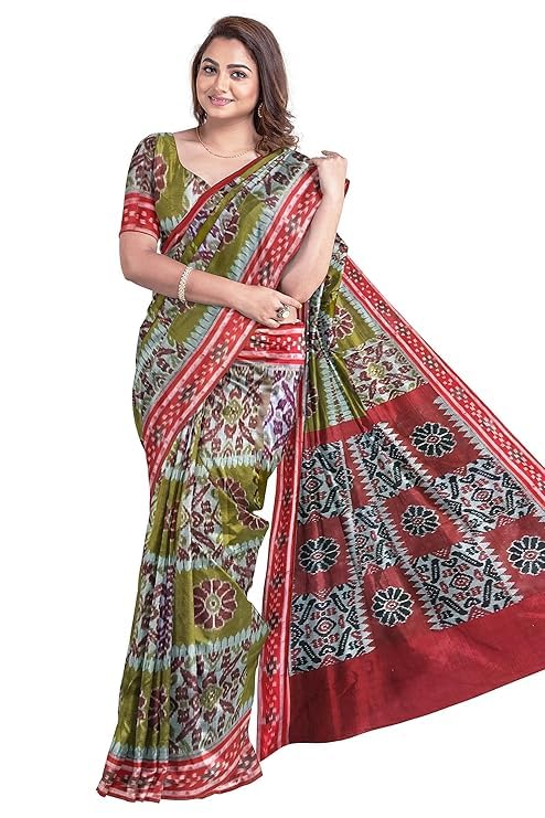 Image of Ikat Women's Cotton Saree, Handmade Pure Cotton Khandua Saree, Ikkat Orissa Traditional Handloom Saree without Blouse