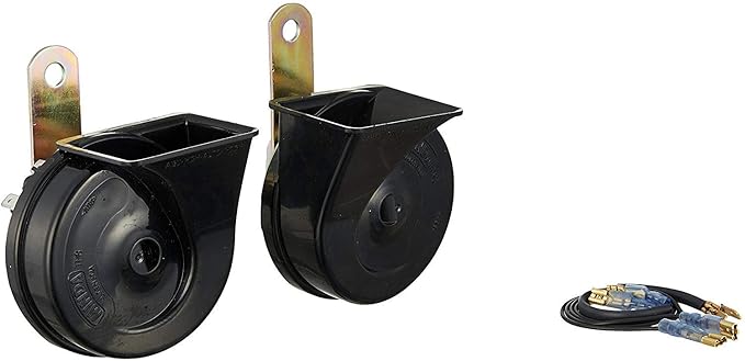 Uno Minda 875004 TP8 12V Trumpet Horn Harmony Black (400/500 Hz, >105 dB, 80mm DIA, Set of 2)