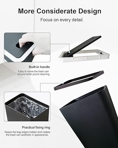 Miniatura 4 de PHOJEWI Small Bathroom Trash Can with Lid, 2 Packs 2 Gallon Dog Proof Trash Can Black Wastebasket Slim Plastic Trash Can for Bedroom Office