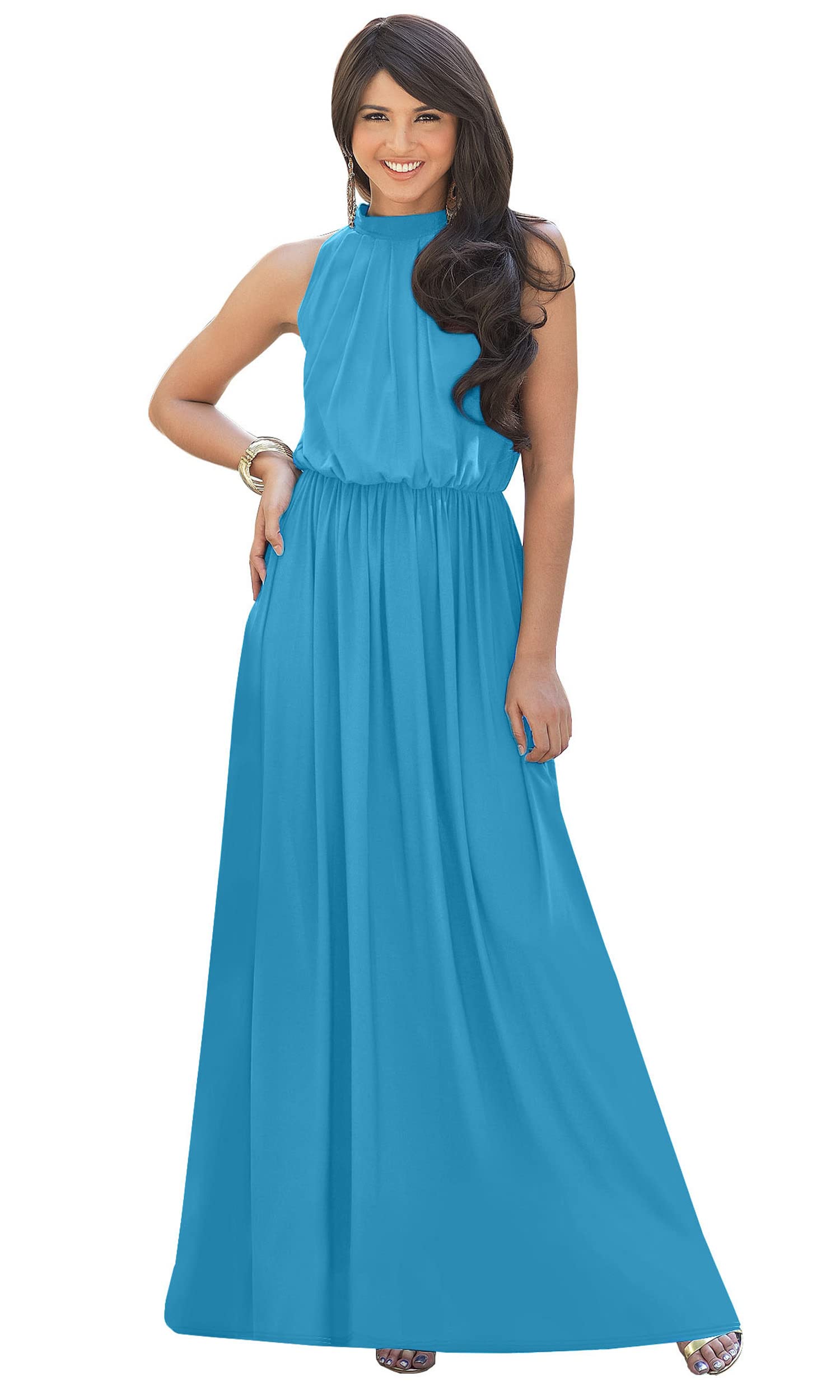 KOH KOH Womens Long Sleeveless Halter Bridesmaid Wedding Guest Maxi Dress