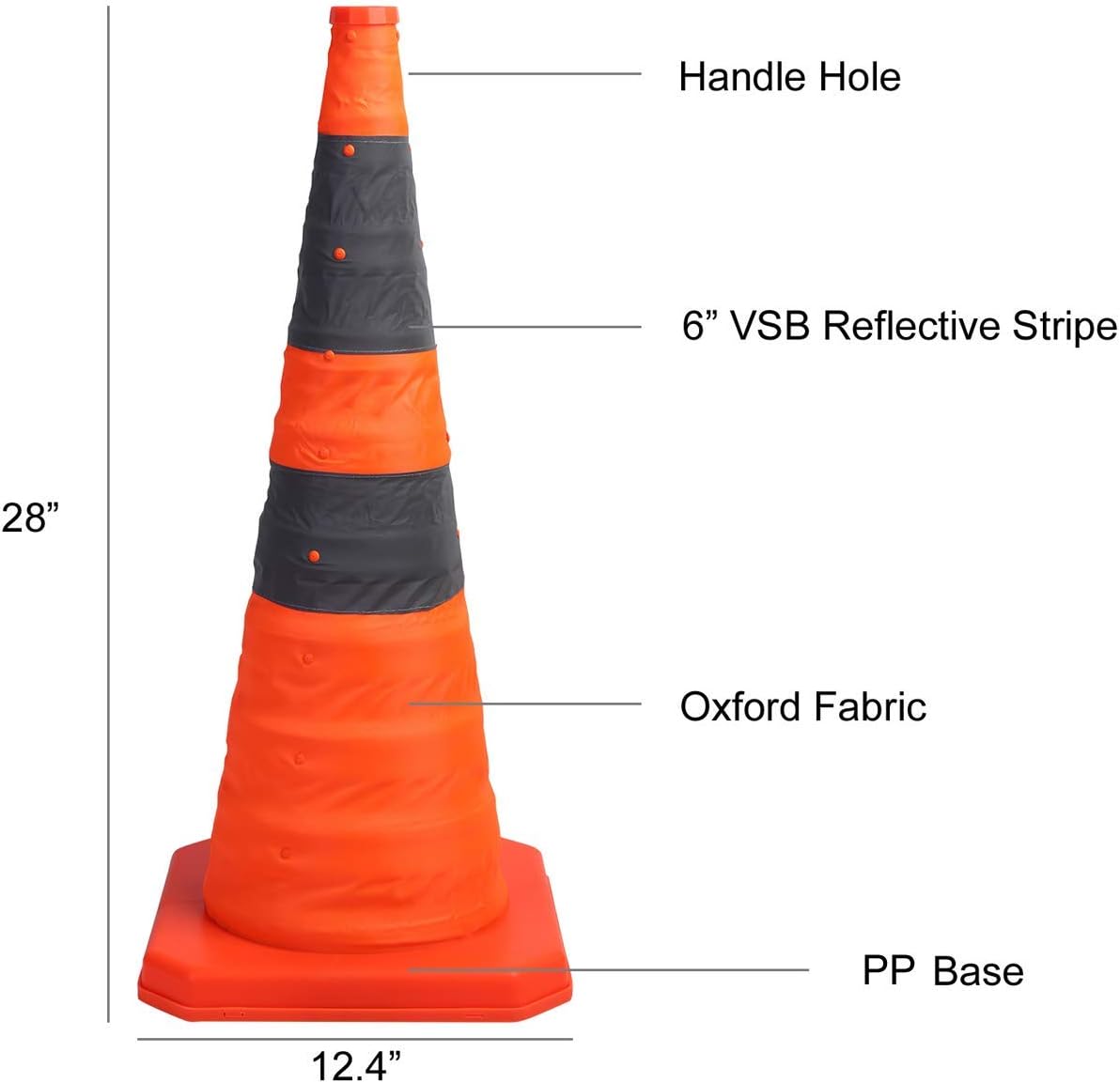 Sunnyglade [4-Pack] 28 inch Collapsible Traffic Cones with LED Light Multi Purpose Pop up Reflective Safety Cone (Orange x4)