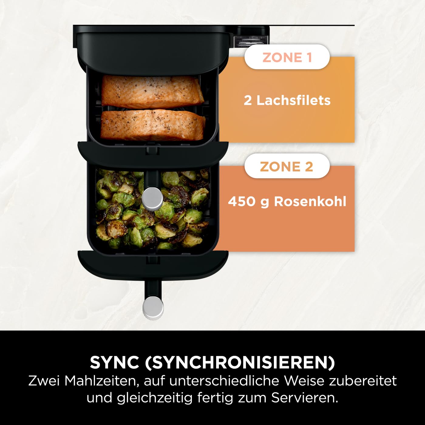 Ninja Double Stack Heißluftfritteuse, 7,6L Digitale Air Fryer Doppelkorb mit 4 Kochstufen, 2 Schubladen, 2 Gestelle, Platzsparendes Design, 6 Kochfunktionen, 6 Portionen, Schwarz SL300EU