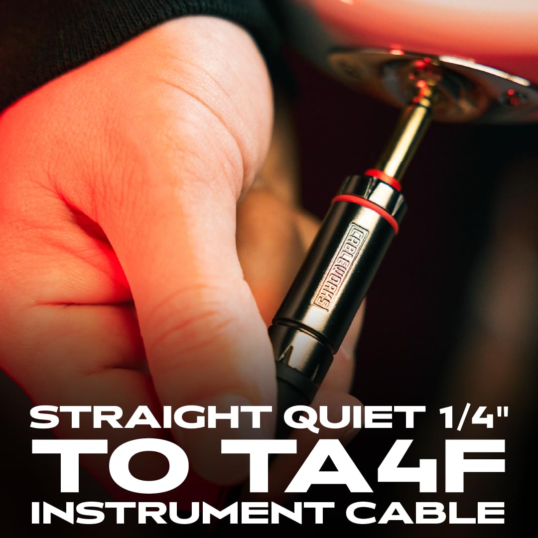 Cableworks by Gator Cases Headliner Series - Cable de instrumento recto de 3 pies de 1/4 pulgadas con interruptor silencioso a TA4F para transmisor inalámbrico de mochila, (GCWH-TA4F-3QT)