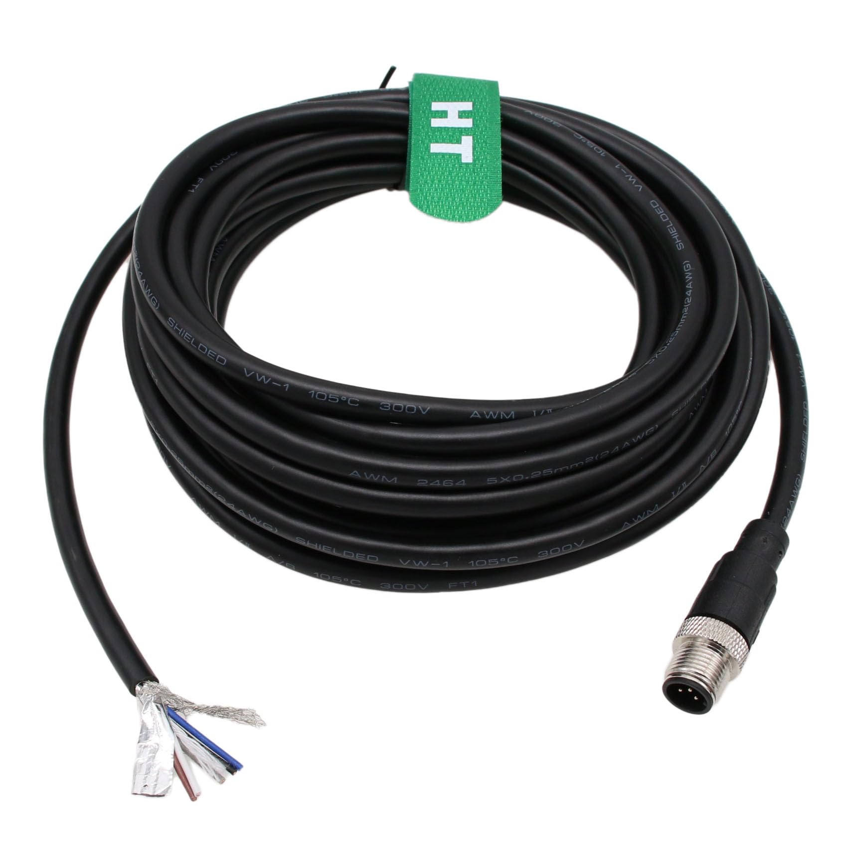 HangTon M12 Cable de sensor macho de 5 pines codificado A a cable desnudo para automatización de controles industriales, red de dispositivos DeviceNet, CANopen, enlace IO, Profibus 3m