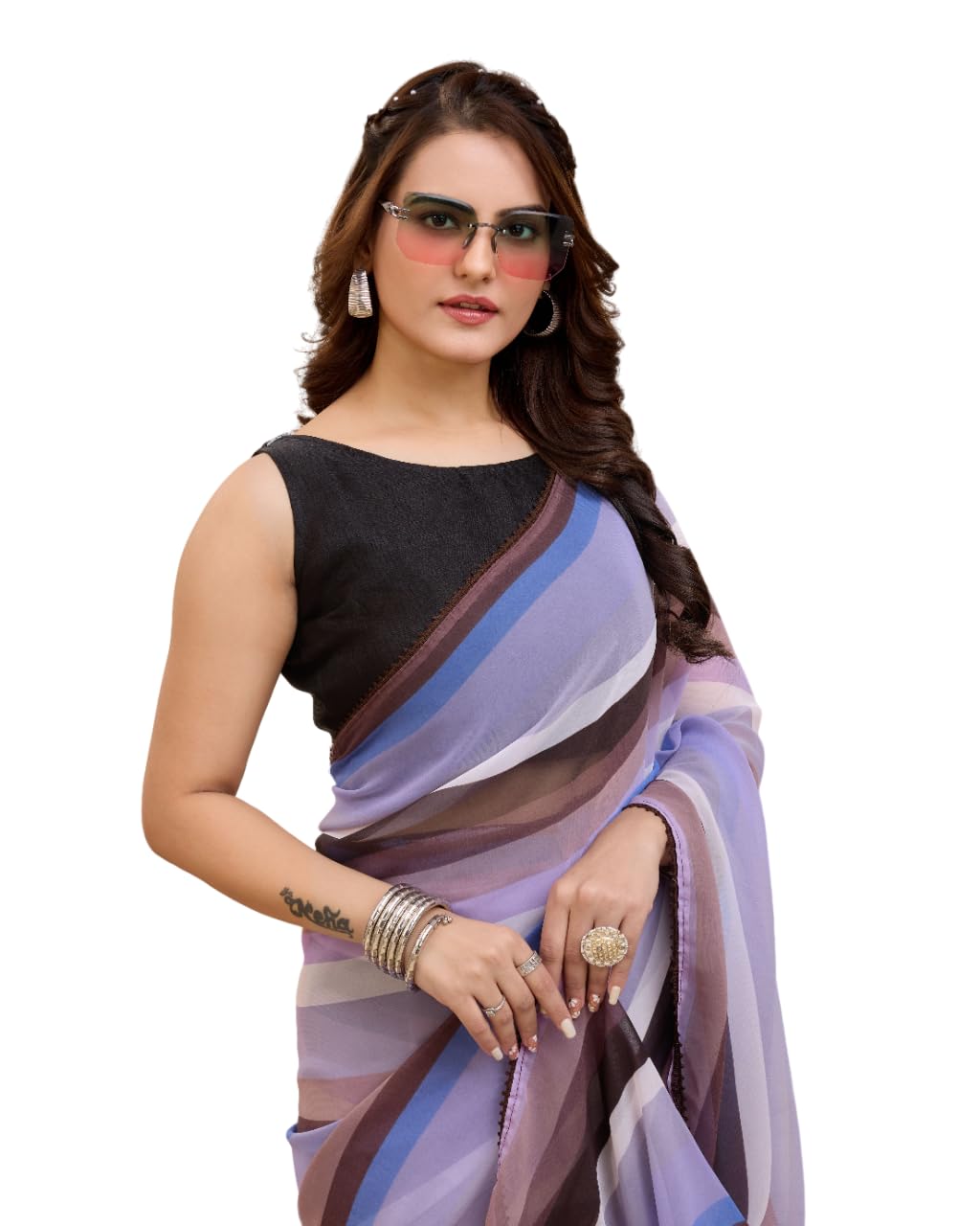 VAIRAGEE Women Soft Georgette Stylish Printed Ready To Wear Saree With Unstitched Blouse (2054)