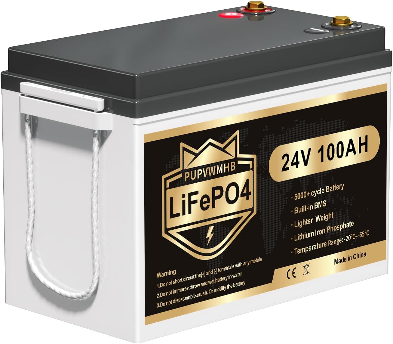 24V Lithium Battery, 2560W Load Power, 24V 100AH Lifepo4 Battery, Built-in 100A BMS, Up to 15000 Deep Cycle, Perfect for Trolling Motors, Marine, RV, Boat, Solar System Home Storage