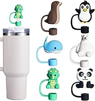 Vista 11 de 6 tapas de paja para copa Stanley, cubierta de paja de silicona de animales marinos para vaso Stanley de 30 y 40 onzas con asa, tapas de puntas