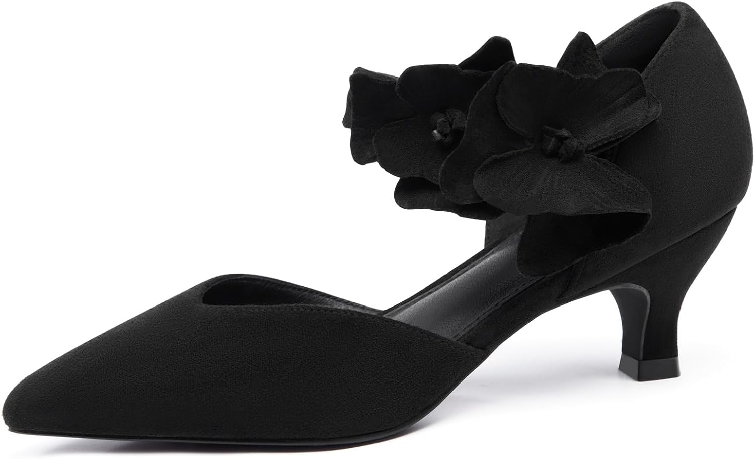 Coutgo Womens Low Kitten Heels Dressy Shoes Comfortable Closed Toe Flower Slip on Formal Party Dance Heeled Pumps