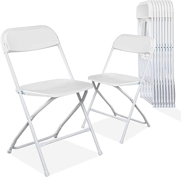 10 Pack Plastic Folding Chairs, Heavy Duty Foldable Chairs with Steel Frame 350lb Capacity for Indoor Outdoor Use, Stackable White Commercial Seating for Wedding Church Office Family Events Party
