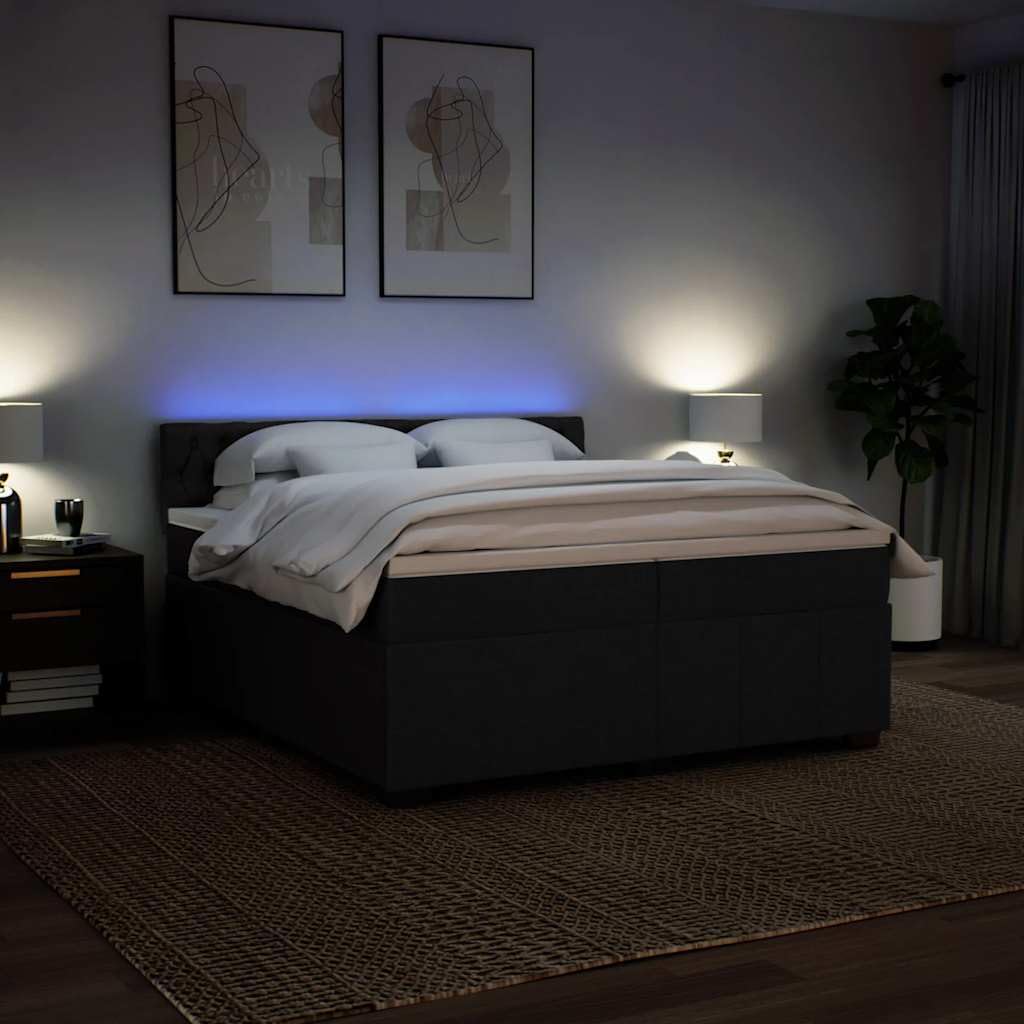 Cama con somier con colchón de 200 x 200 cm en tejido negro, núcleo de muelles ensacados para un agarre óptimo y una transferencia de movimiento reducida, incluye cómodo y transpirable