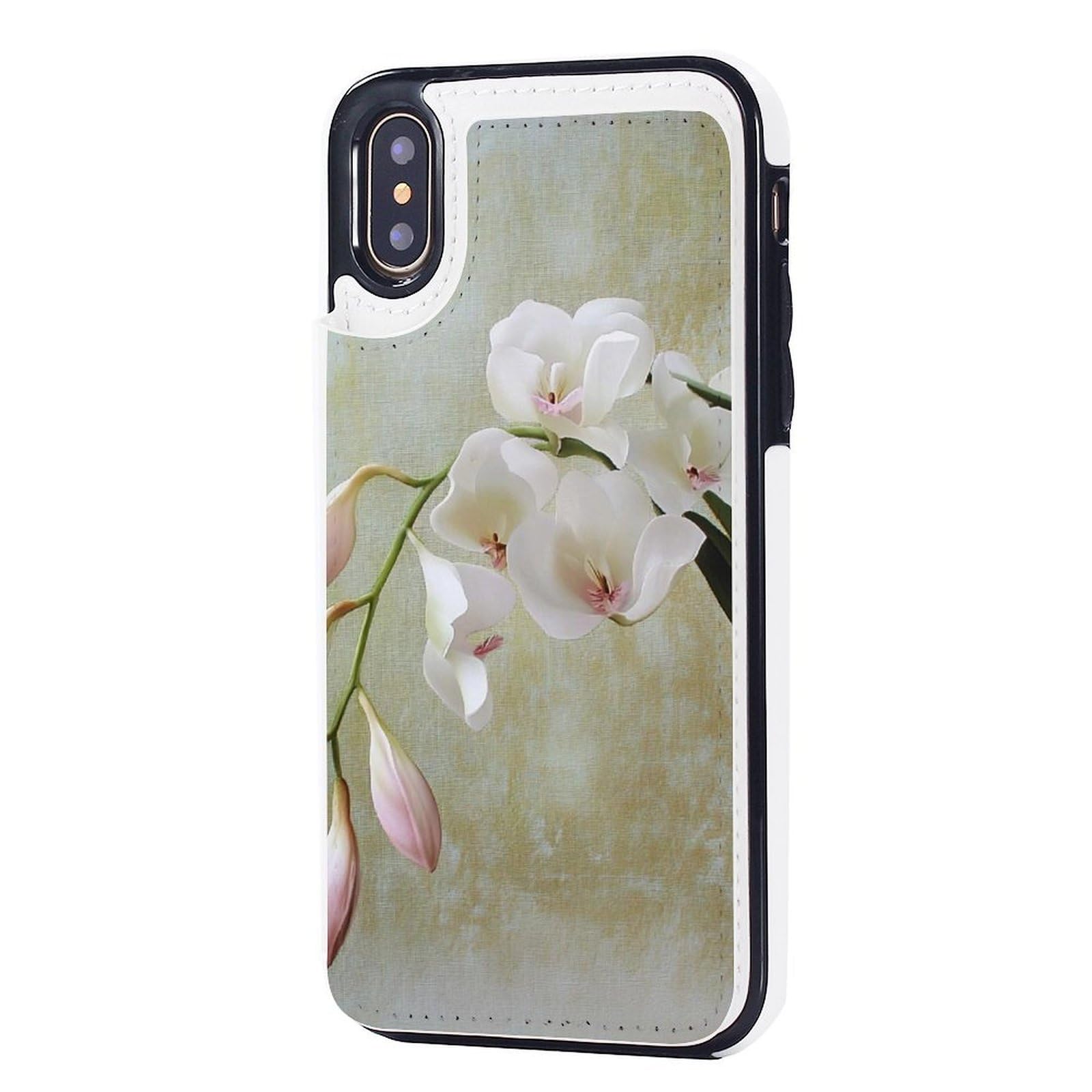 Funda tipo cartera para iPhone X/XS, diseño de orquídeas de campana, funda de piel con ranuras para tarjetas