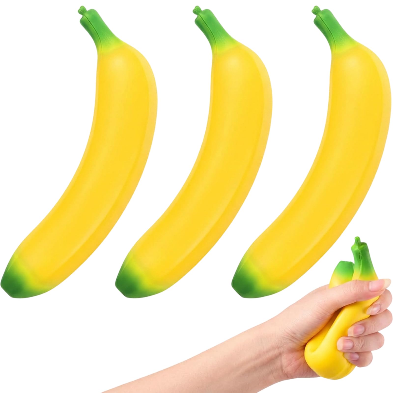 3 PCS Banana Squishy, Food Squishys, Stress Relief and Anxiety Management, Realistic Banana Squeeze Gadgets for Office Desk and Home Decoration